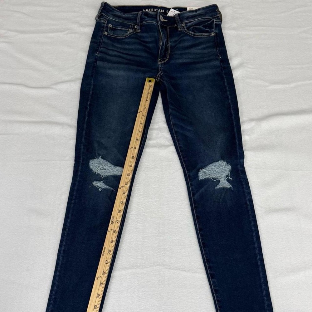 American Eagle Soft Knit High Rise Jeggings Distressed Jeans 10 Indigo Nightfall